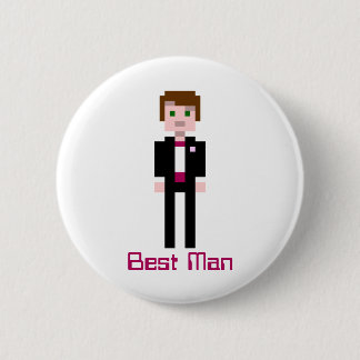 Badge Rond 5 Cm Pixel Groomsman - rouge foncé - coutume