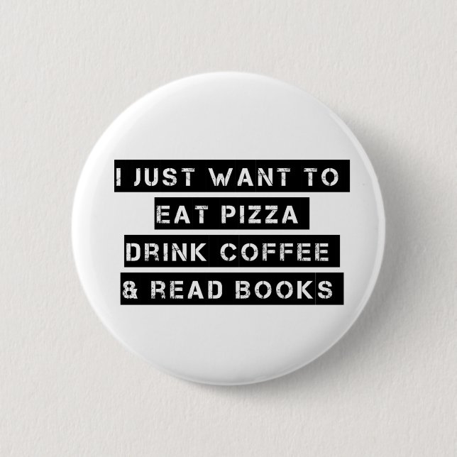Badge Rond 5 Cm Pizza, café, et livres (Devant)