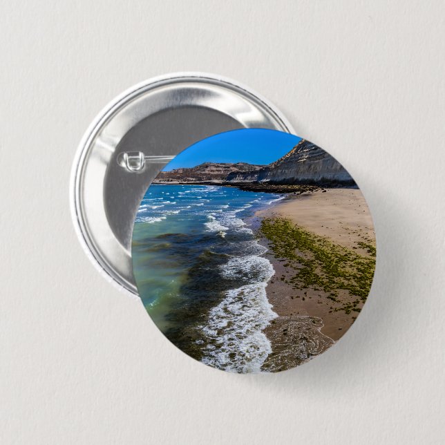 Badge Rond 5 Cm Plage à Puerto Piramides, Argentine (Devant & derrière)