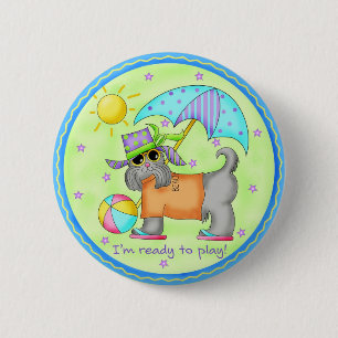 Badge Rond 5 Cm Plage Chien Whimsy Art Vert bleu