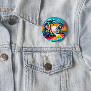Badge Rond 5 Cm Plage de coucher de soleil tropicale Relaxant Pixe