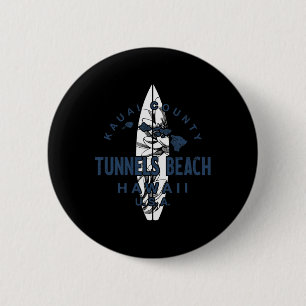 Badge Rond 5 Cm Plage de Tunnels Kauai Hawaii Surf vintage 