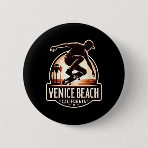 Badge Rond 5 Cm Plage de Venise Californie Skateboard 