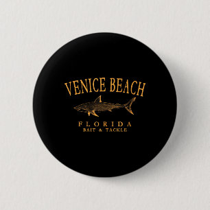 Badge Rond 5 Cm Plage de Venise Floride Pêche de requin Vintage Or