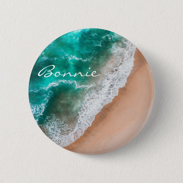 Badge Rond 5 Cm Plage d'eau de mer sable tropical été (Devant)
