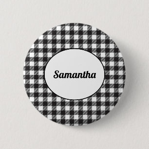 Badge Rond 5 Cm Plaid Buffalo noir et blanc personnalisé