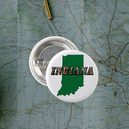 Badge Rond 5 Cm Plan d'état de l'Indiana Plan vert Plan et texte p