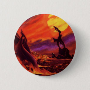 Badge Rond 5 Cm Planète volcanique de science-fiction vintage avec