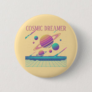 Badge Rond 5 Cm Planètes Rétro Vaporwave Synthwave
