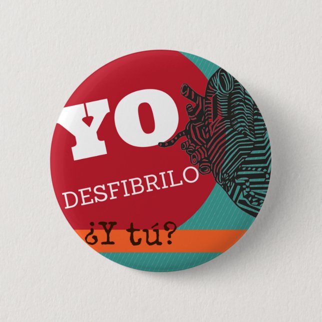 Badge Rond 5 Cm Plaque « Je desfibrilo, et ? « (Devant)