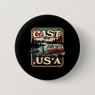 Badge Rond 5 Cm Plat Dans L'Aventure De Pêche Vintage Aux Etats-Un