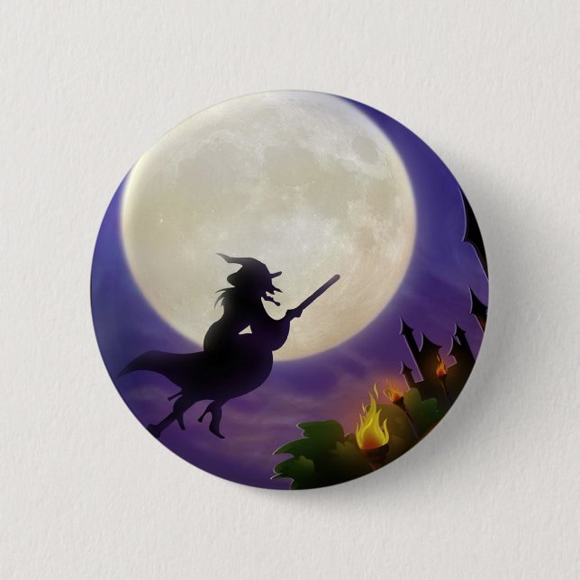 Badge Rond 5 Cm Pleine lune de sorcière d'Halloween (Devant)