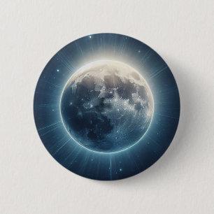 Badge Rond 5 Cm Pleine lune Eclipse blanc