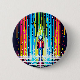 Badge Rond 5 Cm Pluie numérique Cyberpunk Pixel Art Futuriste