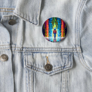 Badge Rond 5 Cm Pluie numérique Cyberpunk Pixel Art Futuriste