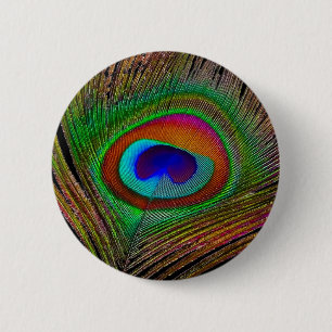 Badge Rond 5 Cm Plume de paon cuivré vibrant