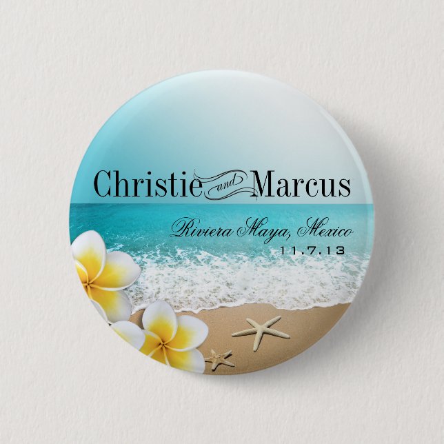 Badge Rond 5 Cm Plumeria Starfish Beach Tropical Hawaii (Devant)