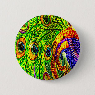 Badge Rond 5 Cm Plumes de paon