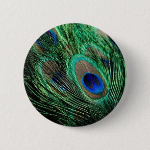 Badge Rond 5 Cm Plumes de paon Lucky