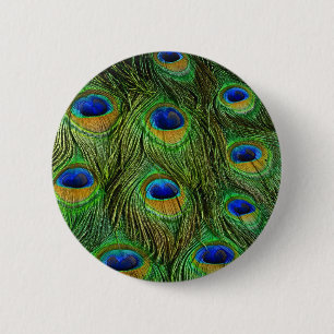 Badge Rond 5 Cm Plumes de paon magnifiques