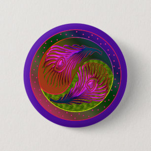 Badge Rond 5 Cm Plumes de paon Yin Yang 2