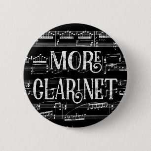 Badge Rond 5 Cm Plus Clarinet Chalkboard - Black White Music