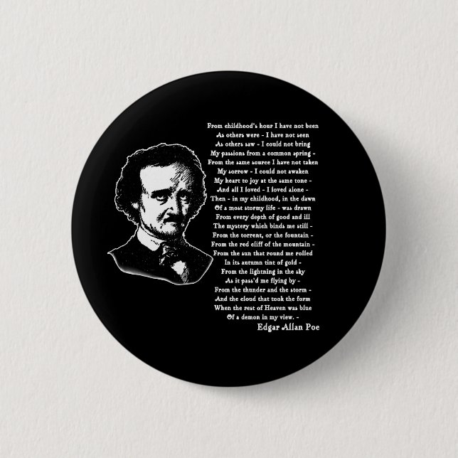 Badge Rond 5 Cm Poème d'Edgar Allan Poe SEUL (Devant)