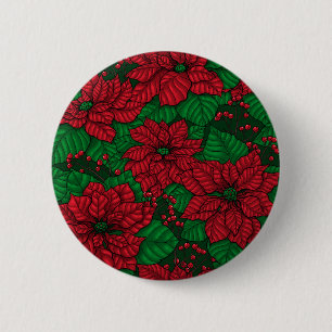 Badge Rond 5 Cm Poinsettia, motif de Noël