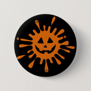 Badge Rond 5 Cm Pointe orange avec visage citrouille