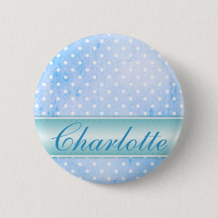 Badge Rond 5 Cm Pointe Polka bleu et blanc personnalisée