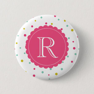 Badge Rond 5 Cm Points Confetti colorés mignons Monogramme Motif