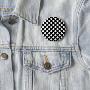 Badge Rond 5 Cm Pois noirs et blancs, Motif Polka