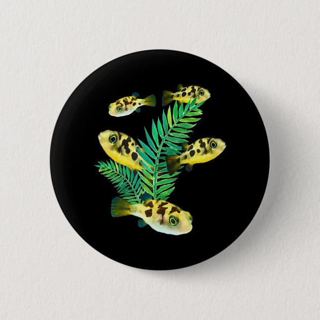 Badge Rond 5 Cm Pois Puffés Aquarium Poisson Nain Puffer Poisson C (Devant)