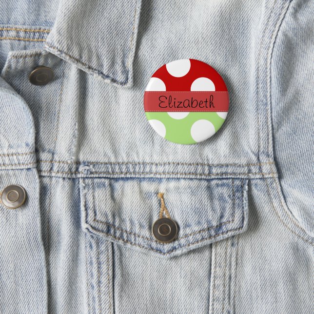 Badge Rond 5 Cm Pois verts, Pois rouges, Votre nom (En situation)