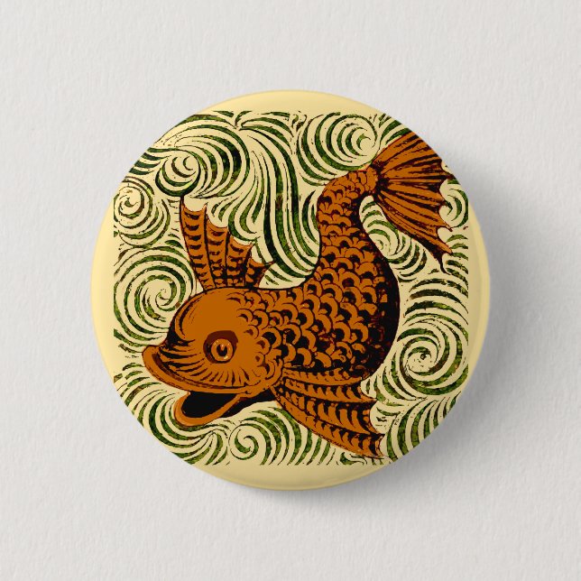 Badge Rond 5 Cm Poisson Antique Carrelage Ancien art (Devant)