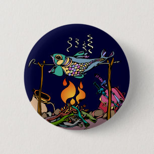Badge Rond 5 Cm Poisson de feu de camp artistique