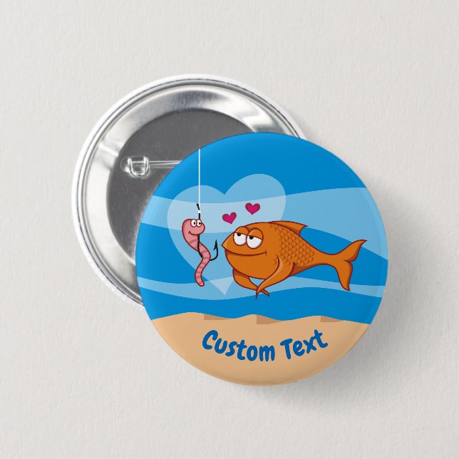 Badge Rond 5 Cm Poisson et appât dans Love Pinback Button (Devant & derrière)