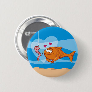 Badge Rond 5 Cm Poisson et appât en amour