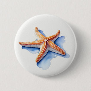 Badge Rond 5 Cm Poisson étoilé et silhouette bleue