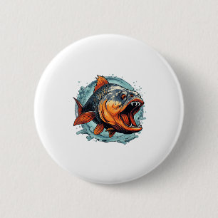Badge Rond 5 Cm Poisson Monstre Cool Pour Amateurs De Piranhas _1