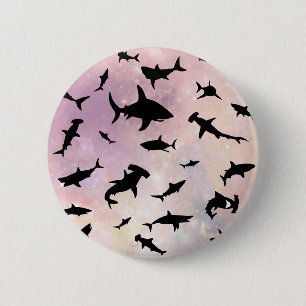 Badge Rond 5 Cm Poisson rose sur galaxie dégradée Espace