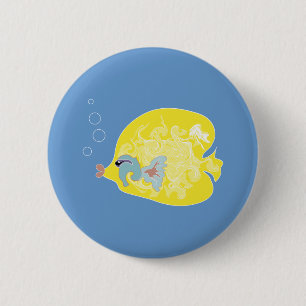 Badge Rond 5 Cm Poisson Tropical Fantaisiste Art Océanique