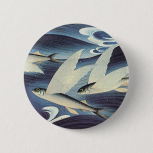 Badge Rond 5 Cm Poisson volant japonais vintage dans l'océan, Japo