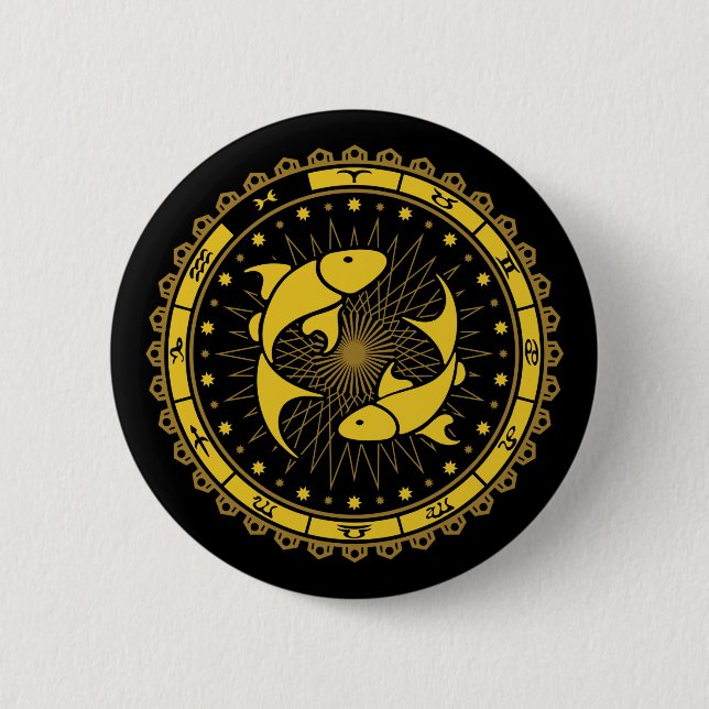 Badge Rond 5 Cm Poissons - Signe Zodiaque - Symbole - Horoscope (Devant)