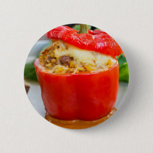 Badge Rond 5 Cm Poivrons farcis au four avec sauce à la viande et 