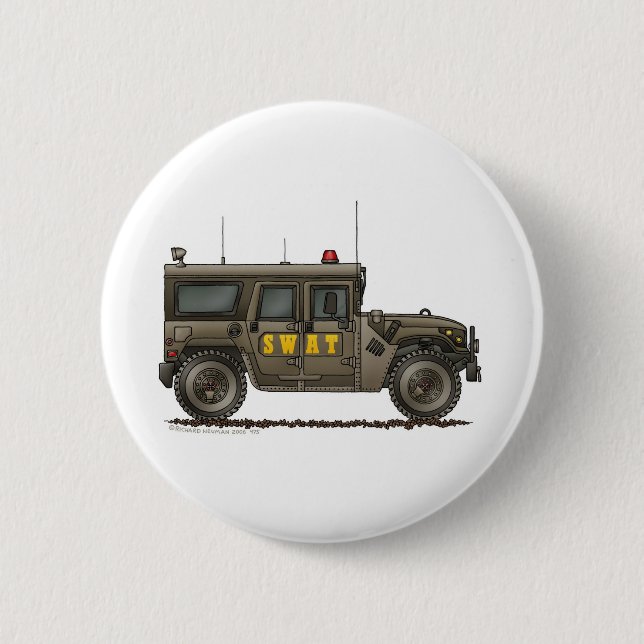 Badge Rond 5 Cm Police de Hummer d'équipe de choc de police (Devant)