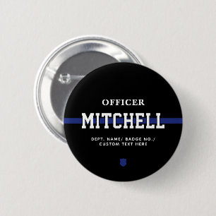 Badge Rond 5 Cm Policier personnalisé Ligne Bleue Mince