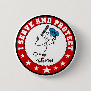 Badge Rond 5 Cm Policier qui sert et protège