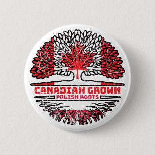 Badge Rond 5 Cm Pologne Polonaise Canada Drapeau des racines d'arb