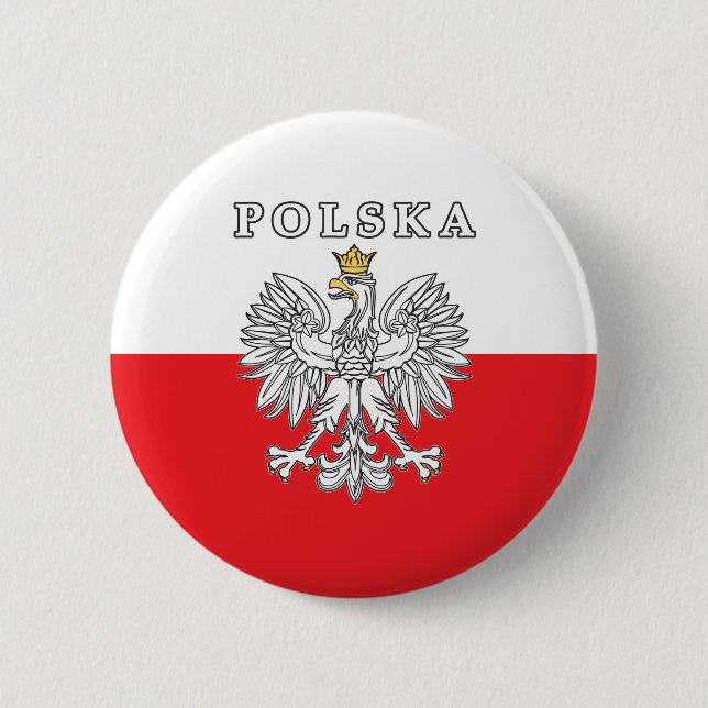 Badge Rond 5 Cm Polska avec aigle polonais (Devant)